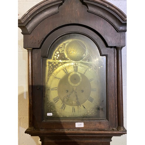 90 - Oak cased Grandfather clock with 8 day movement brass face Rob Swan Bridlington (with pendulum & wei... 