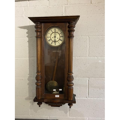 113 - Vienna wall clock with pendulum, 2 weights & winding key