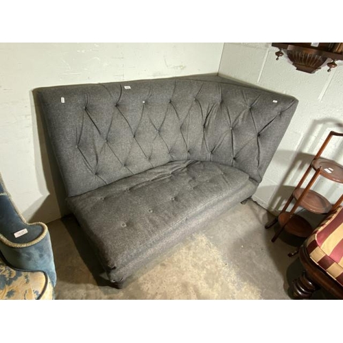 114 - Grey upholstered banquette (97H 145W 75D cm)