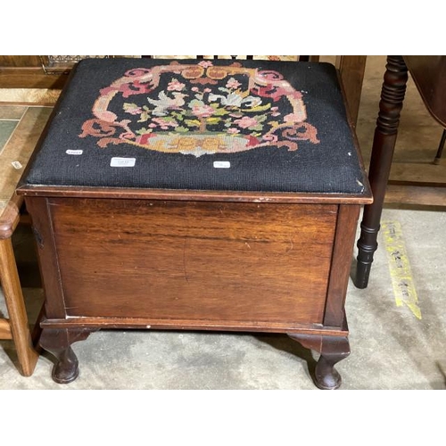 82 - Victorian mahogany tapestry top stool (47H 56W 47D cm)