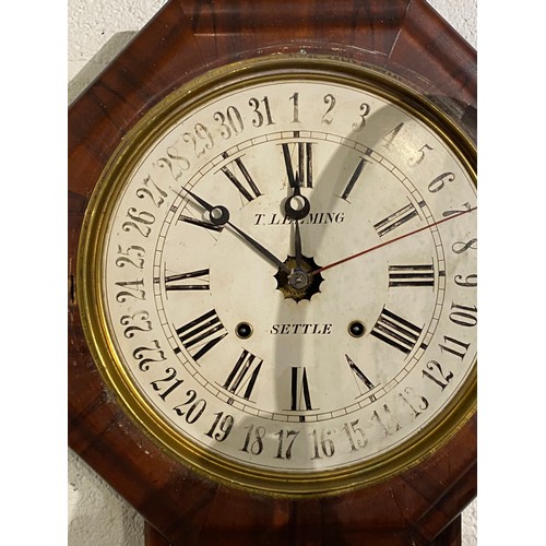 30 - Victorian drop dial clock T. Leeming Settle with unusual chaptering (62H 43W 14D cm)