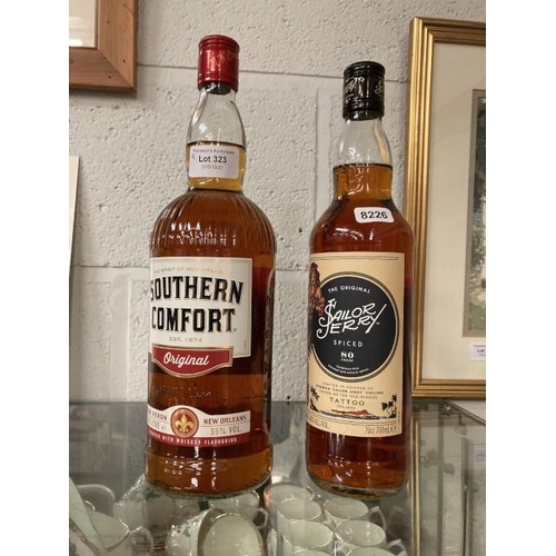 323 - 1 litre bottle MW Heron Southern Comfort, 70cl bottle of Sailor Jerry spiced Caribbean rum