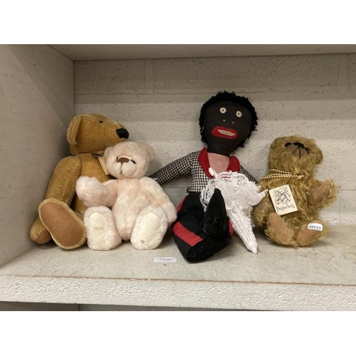 347 - Cornfields Cubs jointed teddy bear, Neglecteds jointed teddy bear, vintage doll & Kaycee Bears teddy... 