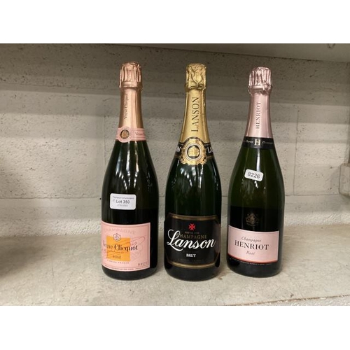 350 - 3 x 75cl bottles of champagne - Lanson Black Label Brut, Henriot Brut Rose & Veuve Clicquot Ponsardi... 