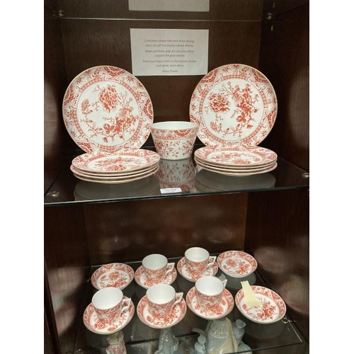 374 - 24 pieces of Royal Crown Derby Victoria red & white part tea service (One cup with hairline & gildin... 