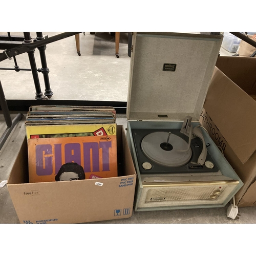 452 - Dansette Bermuda record player and a box of LP's inc. Buddy Holly, Chas & Dave etc