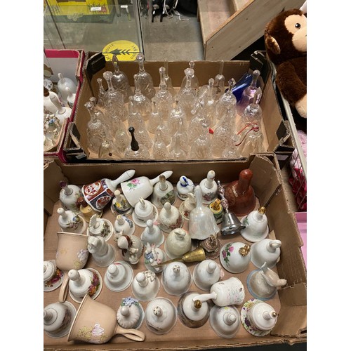 379 - 4 boxes of approx. 150 collectable table bells including cut glass & china