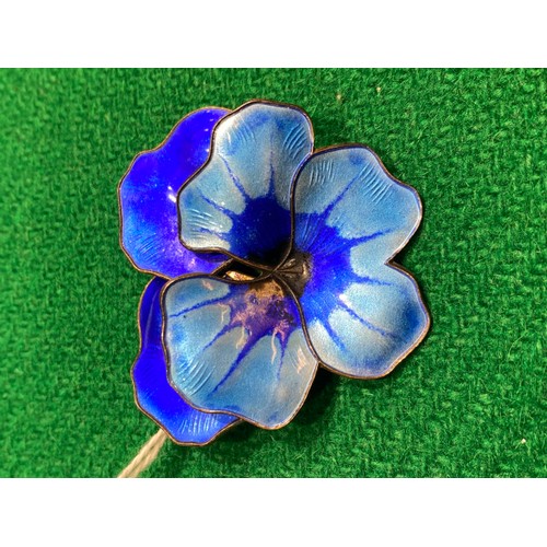 282 - David Andersen Norway 925 silver & blue enamel pansy brooch