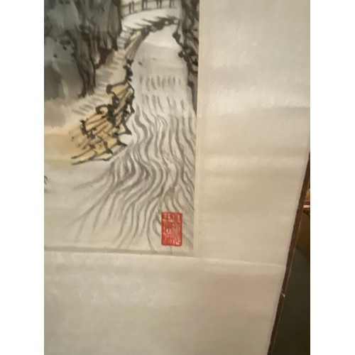 402 - Chinese scroll painting with character marks (184x59cm)