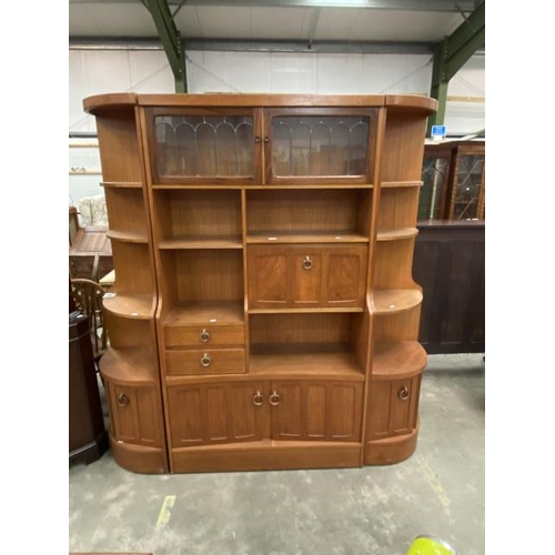 127 - Mid-century teak display unit in 3 sections 184H 210W 40D