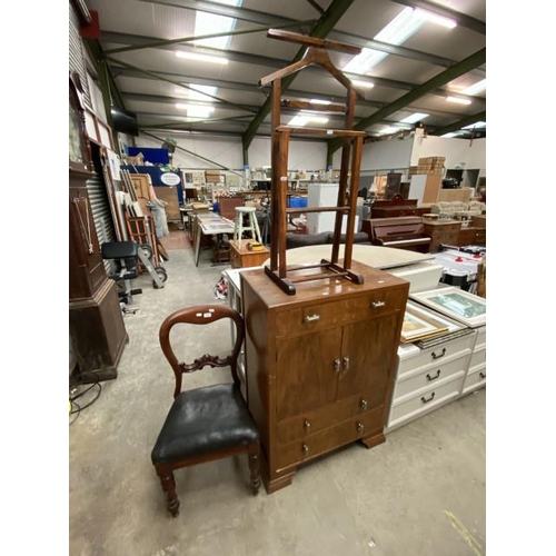 137 - Victorian mahogany balloon back chair (47W cm), gentleman's valet (99H 50W 37D cm) & walnut tall boy... 