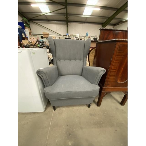 183 - IKEA grey upholstered wing armchair (80W cm)