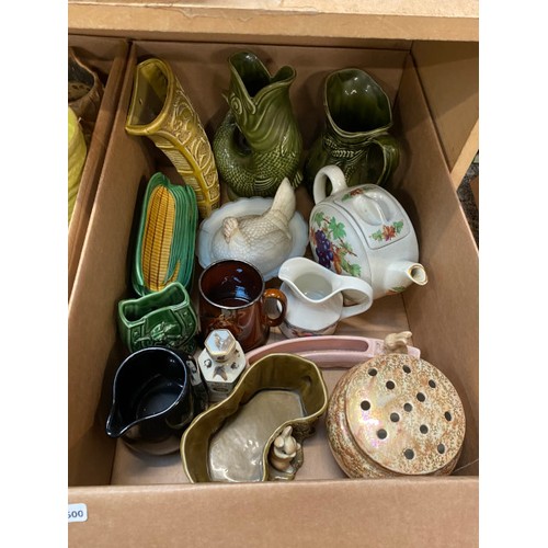 458 - 7 Mixed boxes of vintage glass & ceramics inc. Vaseline glass, Carlton ware, Wedgwood, Sylvac, Burle... 