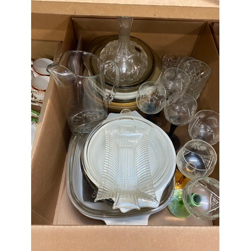 458 - 7 Mixed boxes of vintage glass & ceramics inc. Vaseline glass, Carlton ware, Wedgwood, Sylvac, Burle... 