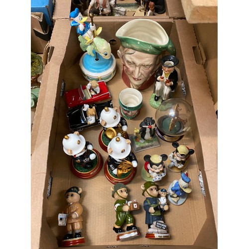 463 - 4 Boxes containing crested ware, Beswick Toby jugs, Walt Disney figurines, Pendelfin, Wade, Border F... 