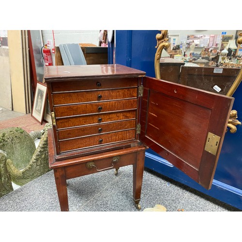 232 - Mahogany 6 drawer collectors cabinet on stand (34W 60H 28D cm)