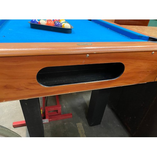 66 - Riley pool table (79H 185W 92D cm), triangle, balls & chalk (no cues)