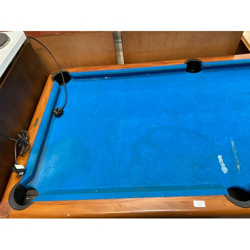 66 - Riley pool table (79H 185W 92D cm), triangle, balls & chalk (no cues)