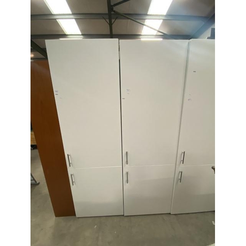 211 - 3 White 2 door cupboards with shelves to interior (2 x 197H 60W 60D & 197H 60W 54D cm)