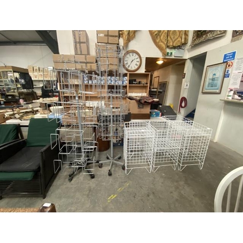 220 - 2 Revolving card stands & 6 wirework shop baskets