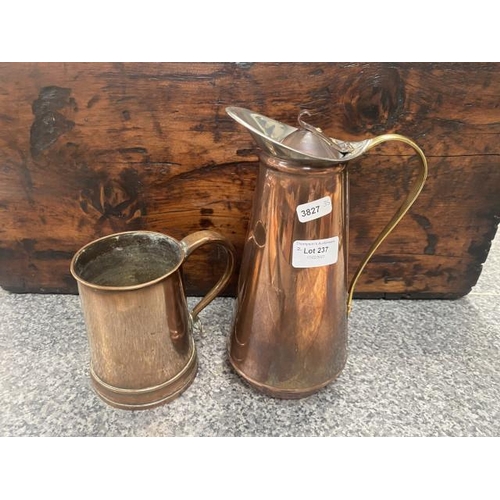 237 - Arts & Crafts copper W.A.S BENSON jug & old copper tankard