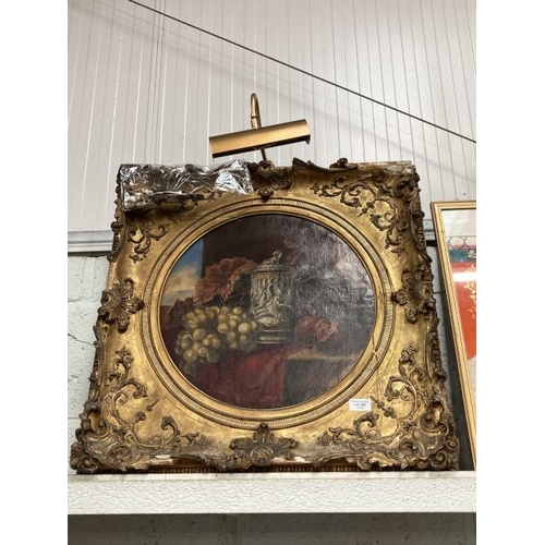 369 - Antique gilt framed oil painting with picture light (gilt frame needs attention) (65 sq. cm)