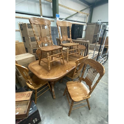 52 - Belgian oak dining table (78H 166W 107D cm) & 8 chairs