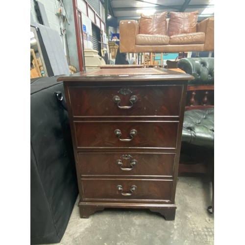 64 - Mahogany leather topped 2 drawer filing cabinet (no key) (77H 54W 64D cm)