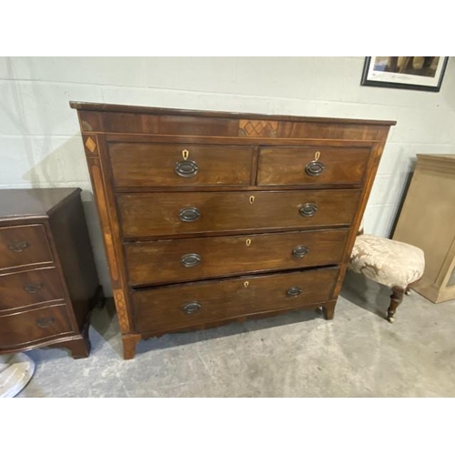 83 - Victorian mahogany inlaid 2 over 3 chest of drawers (109H 110W 51D cm)