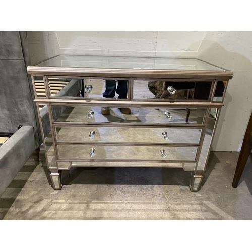 90 - Contemporary mirrored 2 over 3 chest of drawers (81H 100W 50D cm)