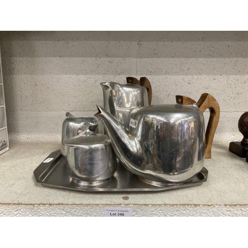 348 - 4 Piece Picquot ware tea set on tray