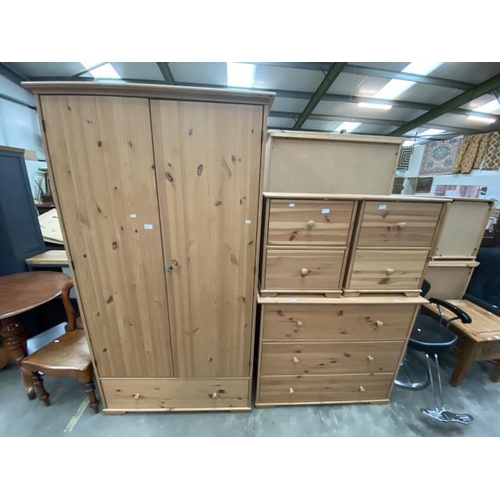 116 - Pine 2 door wardrobe (198H 109W 59D cm), pair of matching 2 drawer bedside chests (62H 53W 36D cm) &... 