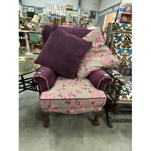 197 - Upholstered wing armchair (77W cm) (as found)