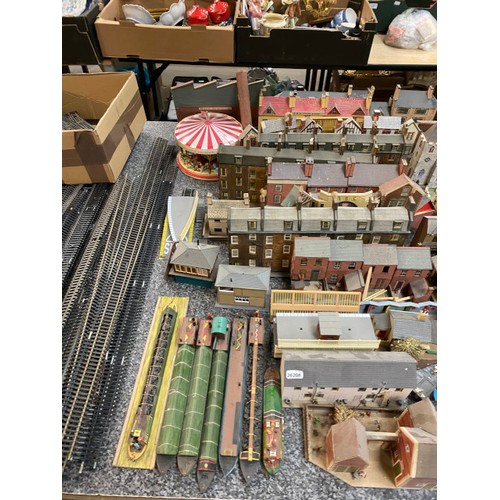 250 - Large selection of model 00 gauge railway buildings & props inc. barges, platforms, church, warehous... 