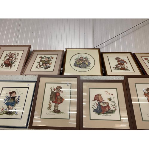 393 - 14 Framed M. J. Hummell tapestries (various sizes)