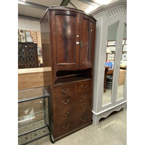 117 - Victorian mahogany inlaid cupboard on chest (195H 76W 60D cm)