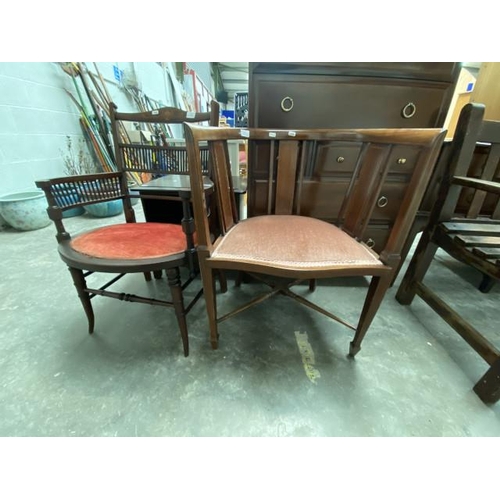 18 - 2 Victorian mahogany inlaid chairs (57 & 54W cm)