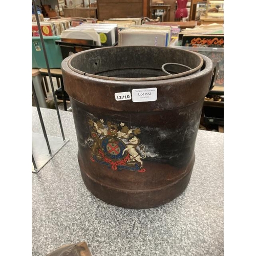 222 - 20th Century leather fire bucket with coat of arms