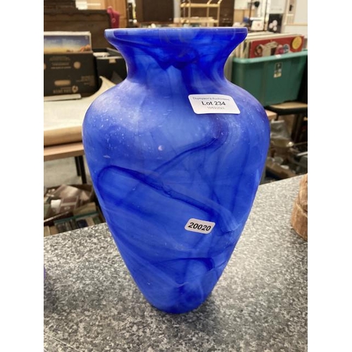 234 - Art glass blue marble effect vase (31H cm)