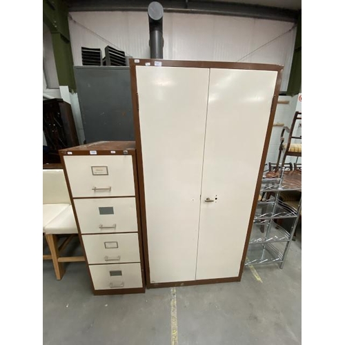 28 - Metal 4 drawer filing cabinet with 1 key (132H 46W 63D cm) & metal 2 door filing cabinet (182H 92W 4... 