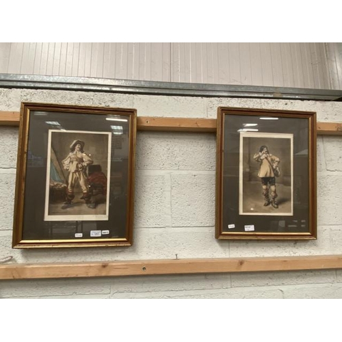 4 - 2 Gilt framed pencil signed coloured etchings by C. Fitzgerald (53x42cm)