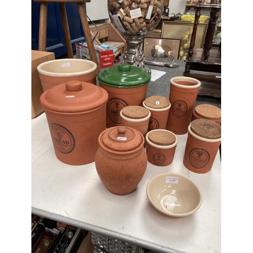 465 - Terracotta ware inc. bread crocks, wine cooler etc