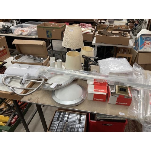 468 - Assorted items inc. table lamps, Myra Sport electric shower, ceiling lights, light switches etc (sol... 