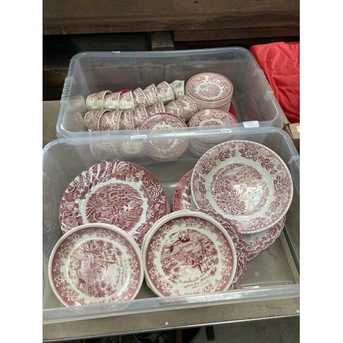 475 - 2 Boxes of assorted red & white china inc. Enoch Woods, Myotts Country Life etc