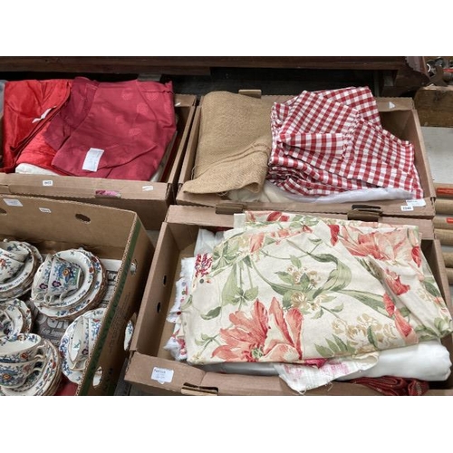 476 - 3 Boxes of assorted fabric inc. Laura Ashley, red & white gingham etc