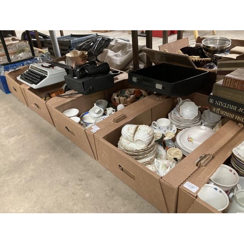 487 - 8 Boxes of collectables inc. stoneware, part tea sets, tankards, glassware, pair of Super Zenith 7x5... 