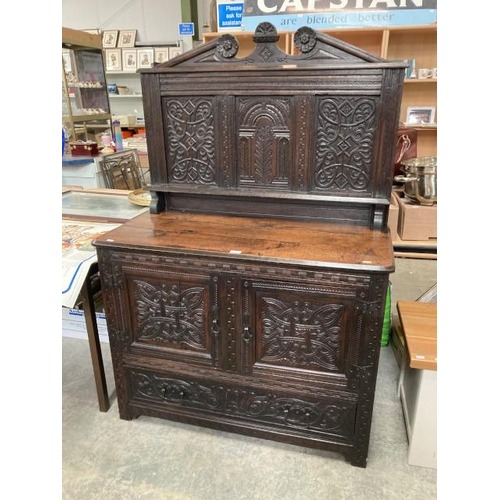 490 - Early carved oak sideboard (157H 106W 50D cm)