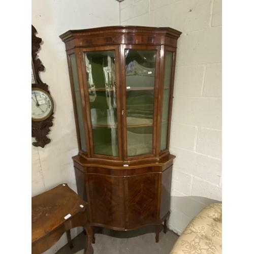 78 - Edwardian mahogany inlaid serpentine corner cupboard with 1 key (190H 100W 62D cm)