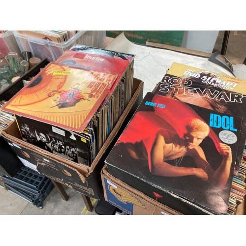 454 - 2 Boxes of LPs inc. Billy Idol, Duran Duran, ABBA & box of singles inc. Eddy Grant, Ray Charles & Ke... 