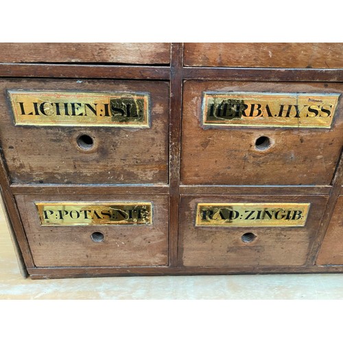 46 - Victorian mahogany herbal medicine bank of drawers (as found) (47H 90W 31D cm)